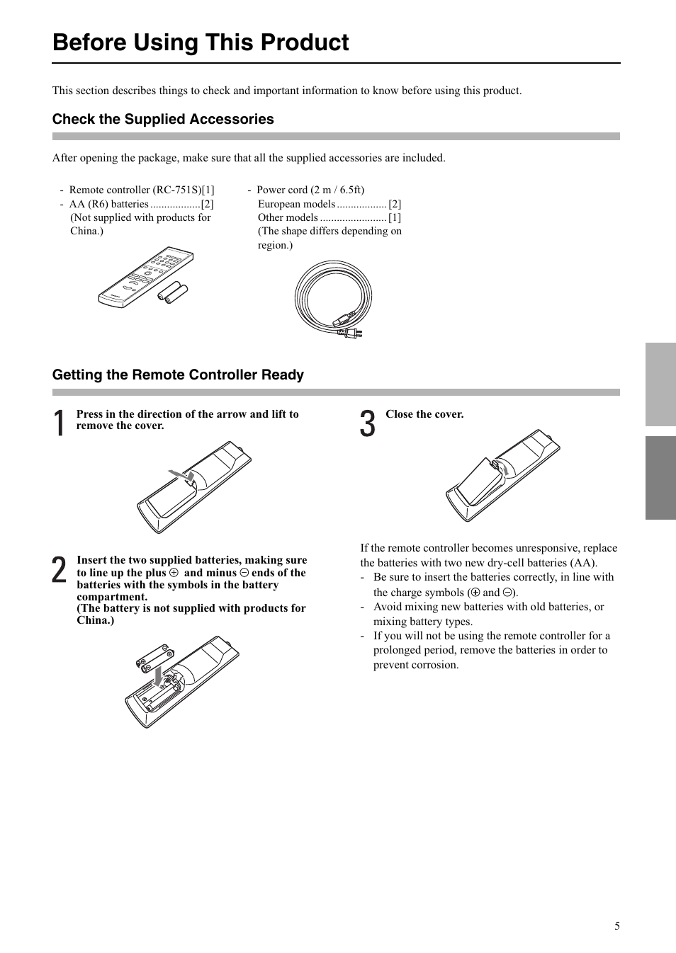 Before using this product | Onkyo A-5VL User Manual | Page 5 / 20