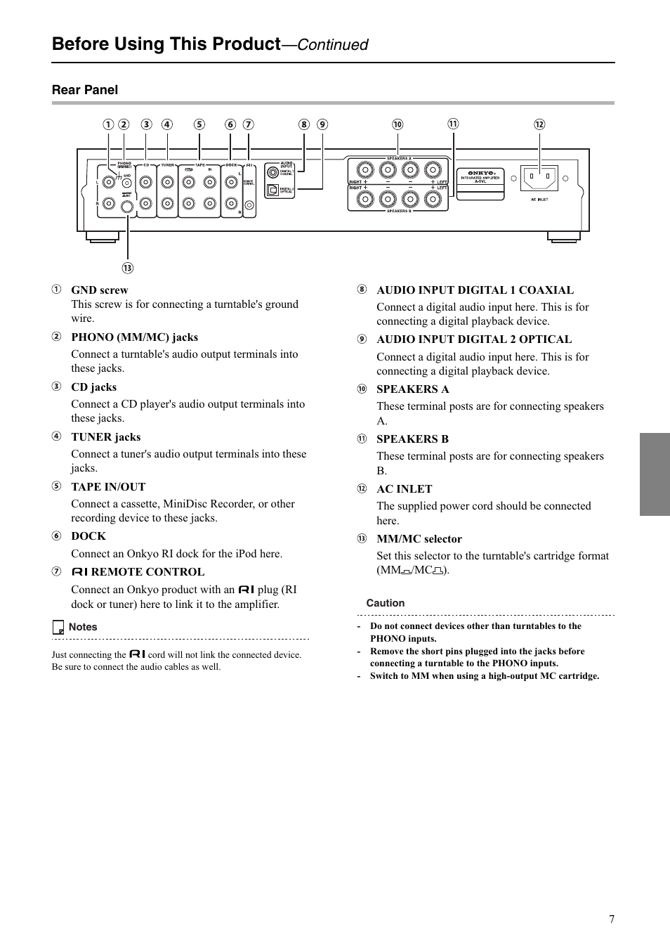 Before using this product, Continued | Onkyo A-5VL User Manual | Page 7 / 20