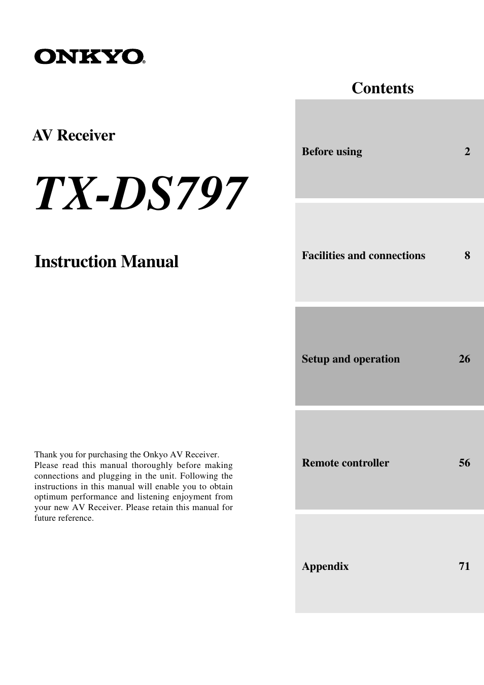 Onkyo TX-DS797 User Manual | 76 pages