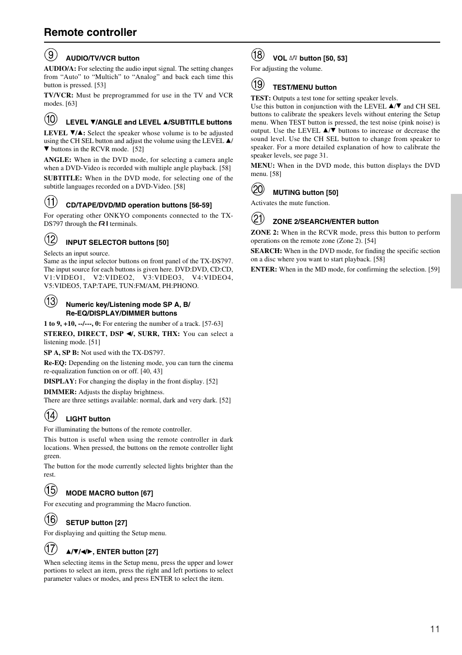 Remote controller | Onkyo TX-DS797 User Manual | Page 11 / 76
