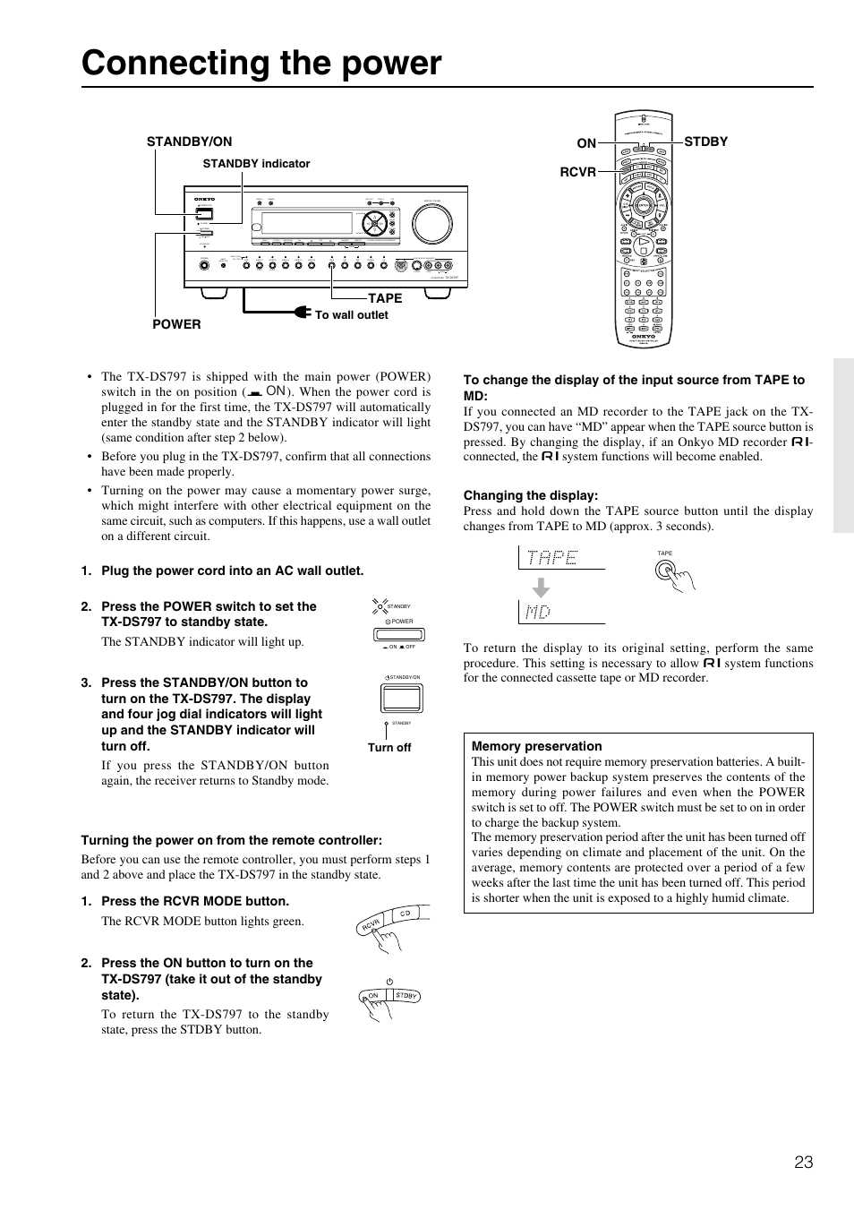 Connecting the power | Onkyo TX-DS797 User Manual | Page 23 / 76