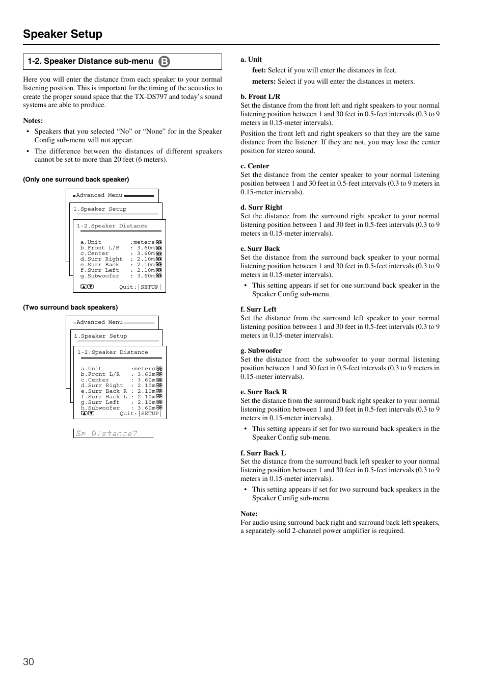Speaker setup | Onkyo TX-DS797 User Manual | Page 30 / 76