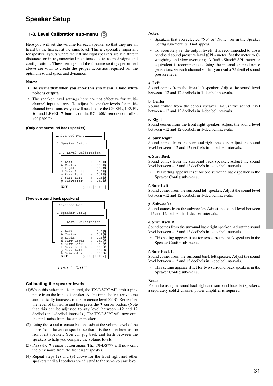 Speaker setup | Onkyo TX-DS797 User Manual | Page 31 / 76