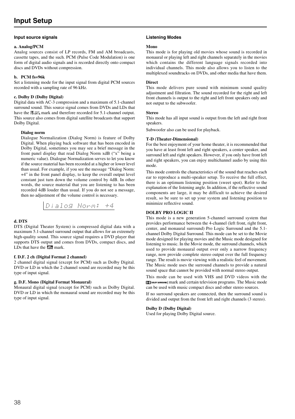 Input setup | Onkyo TX-DS797 User Manual | Page 38 / 76