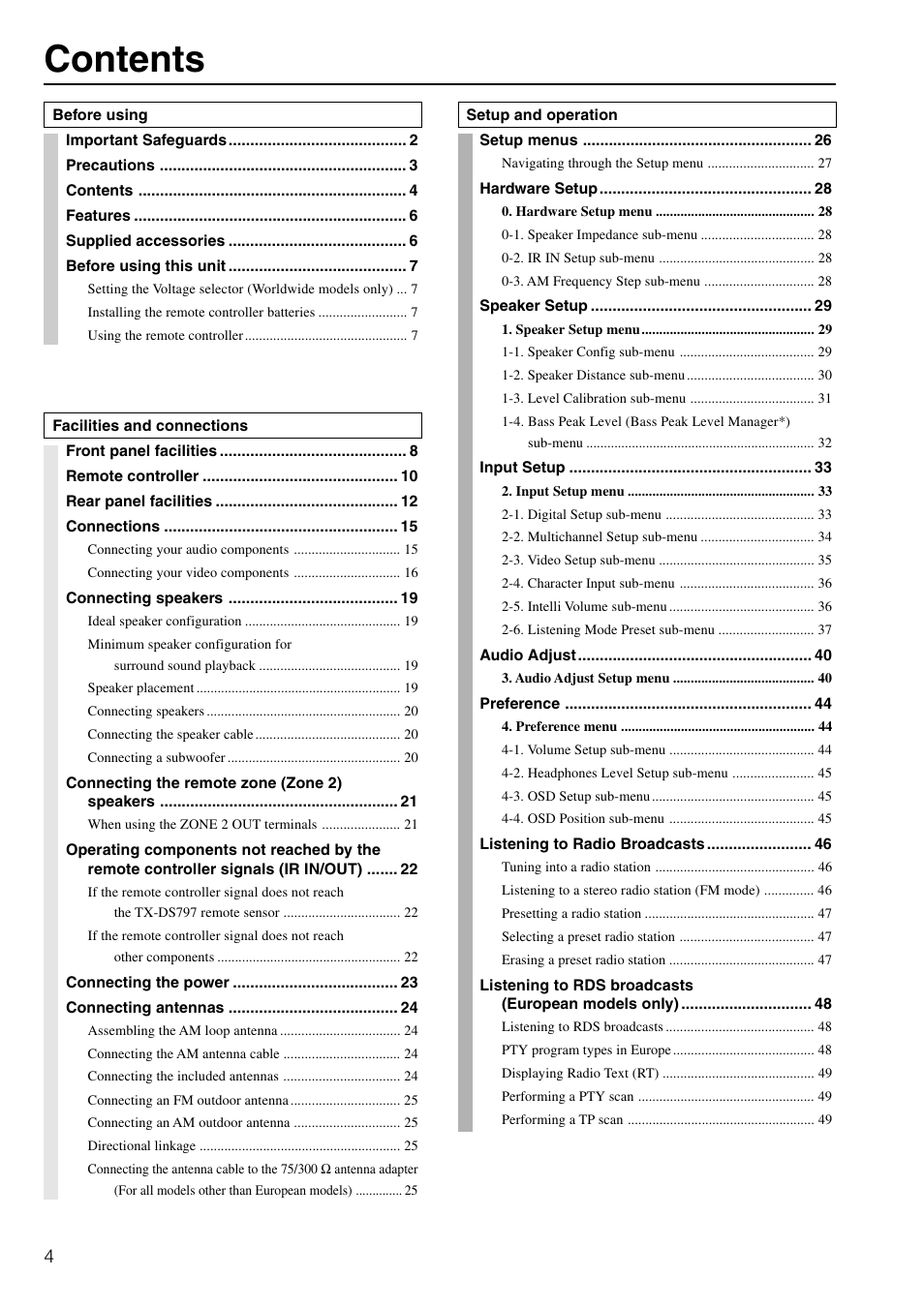 Onkyo TX-DS797 User Manual | Page 4 / 76