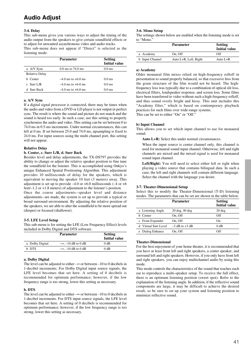 Audio adjust | Onkyo TX-DS797 User Manual | Page 41 / 76