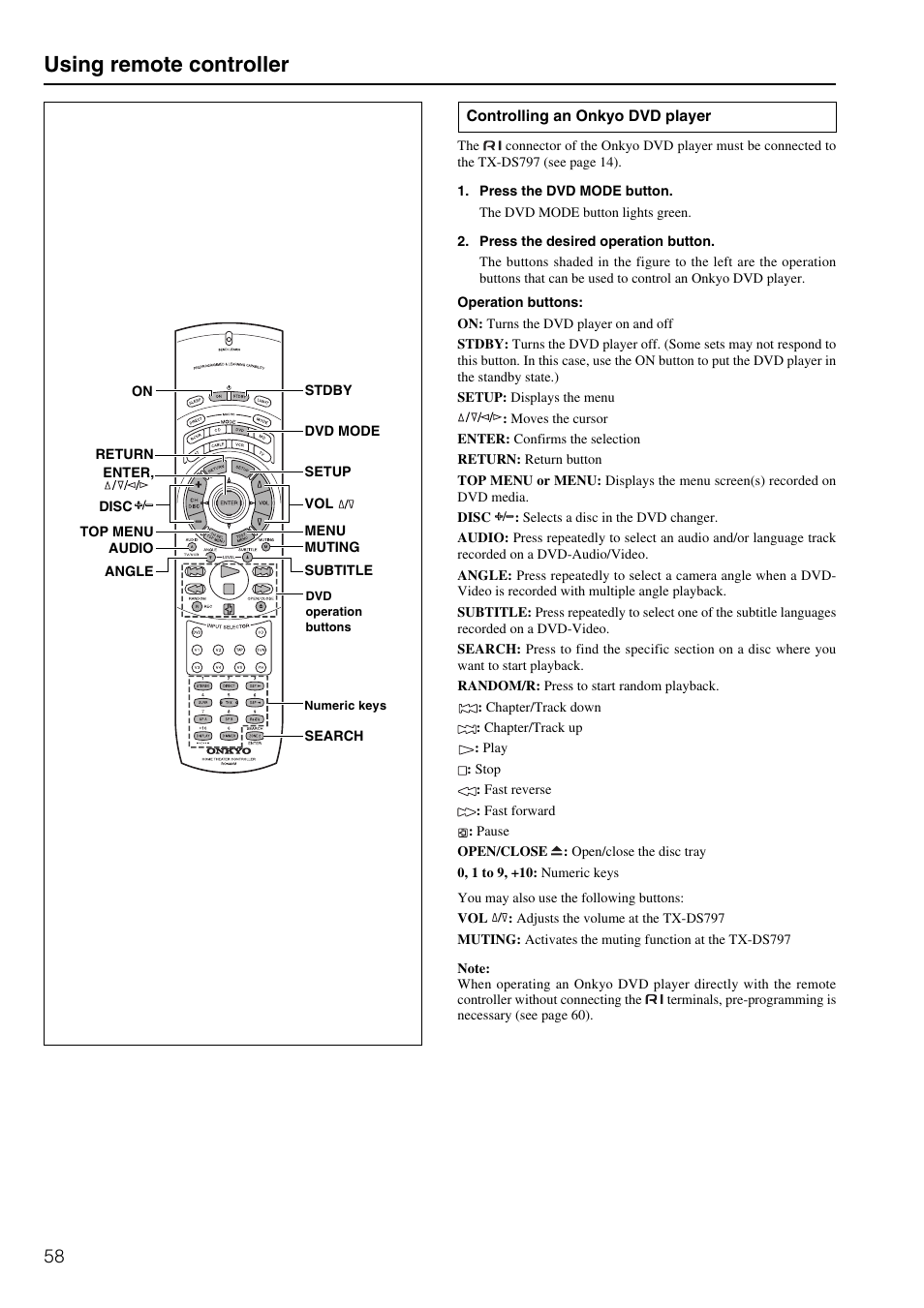 Using remote controller | Onkyo TX-DS797 User Manual | Page 58 / 76