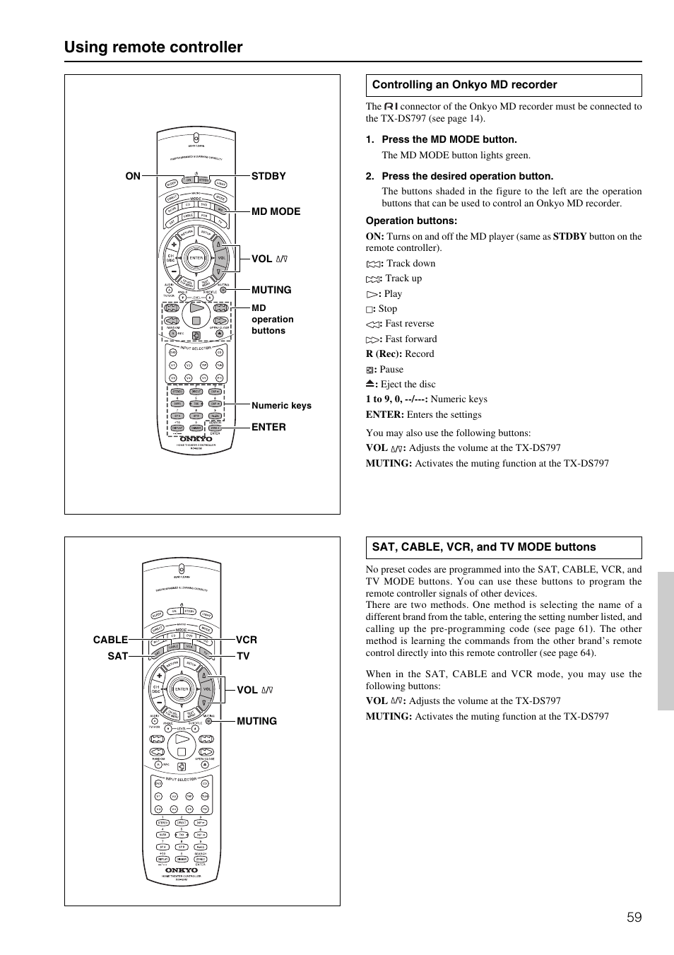 Using remote controller | Onkyo TX-DS797 User Manual | Page 59 / 76