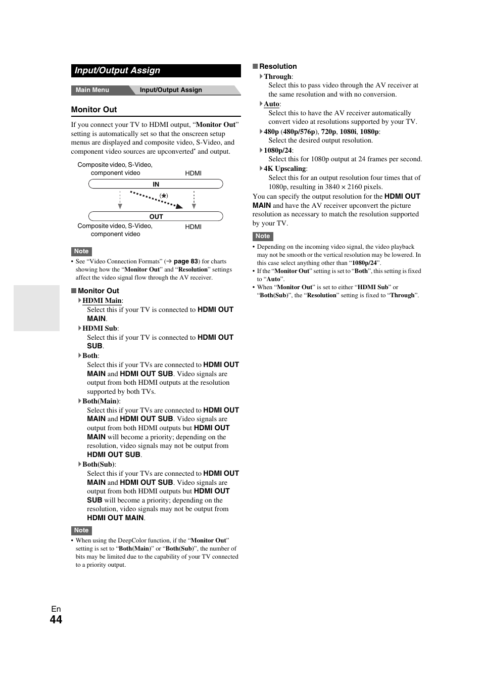 Input/output assign | Onkyo TX-NR709 User Manual | Page 44 / 96