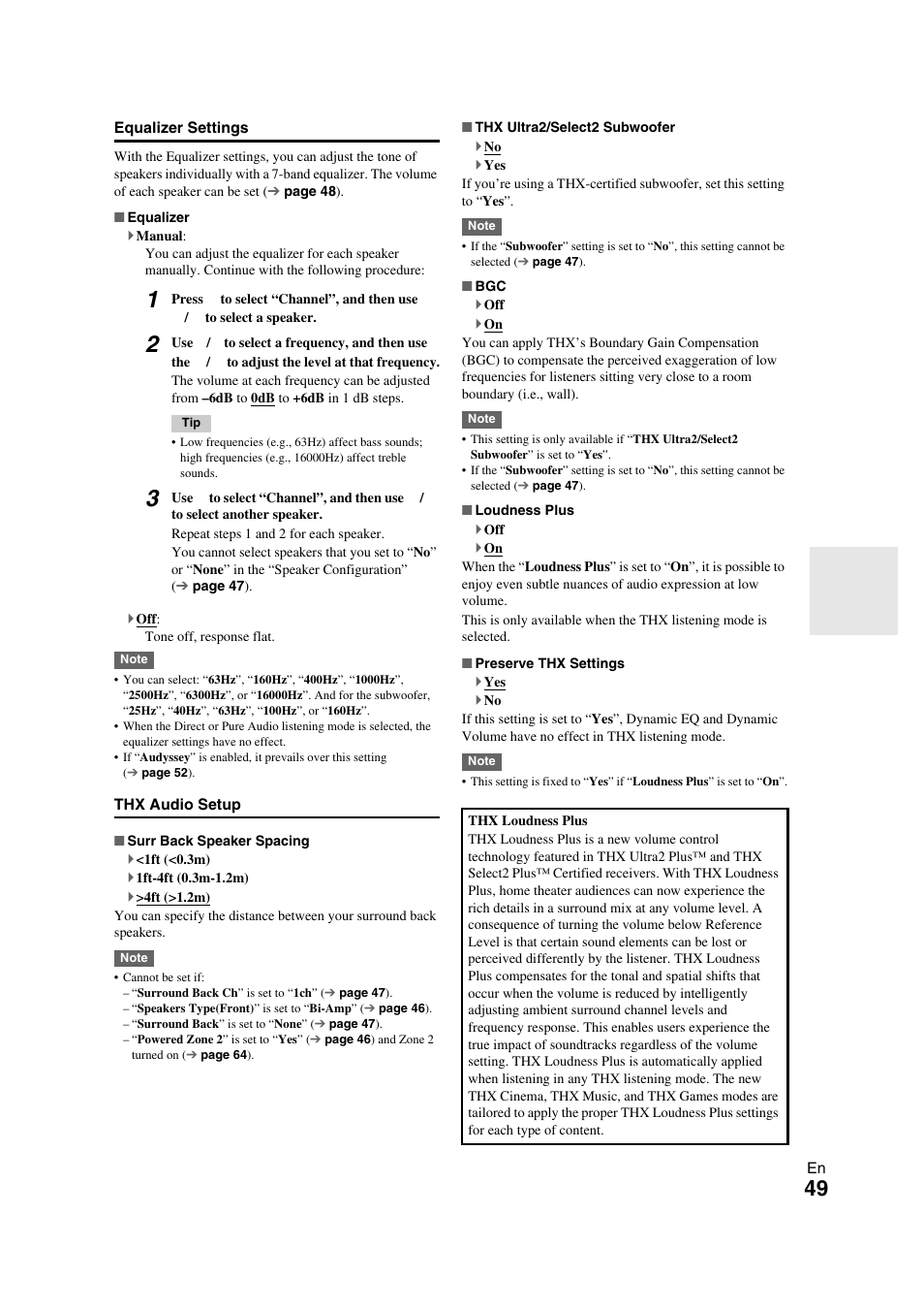 Equalizer settings | Onkyo TX-NR709 User Manual | Page 49 / 96