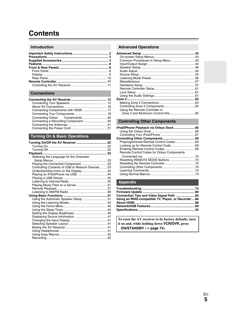 Onkyo TX-NR709 User Manual | Page 5 / 96