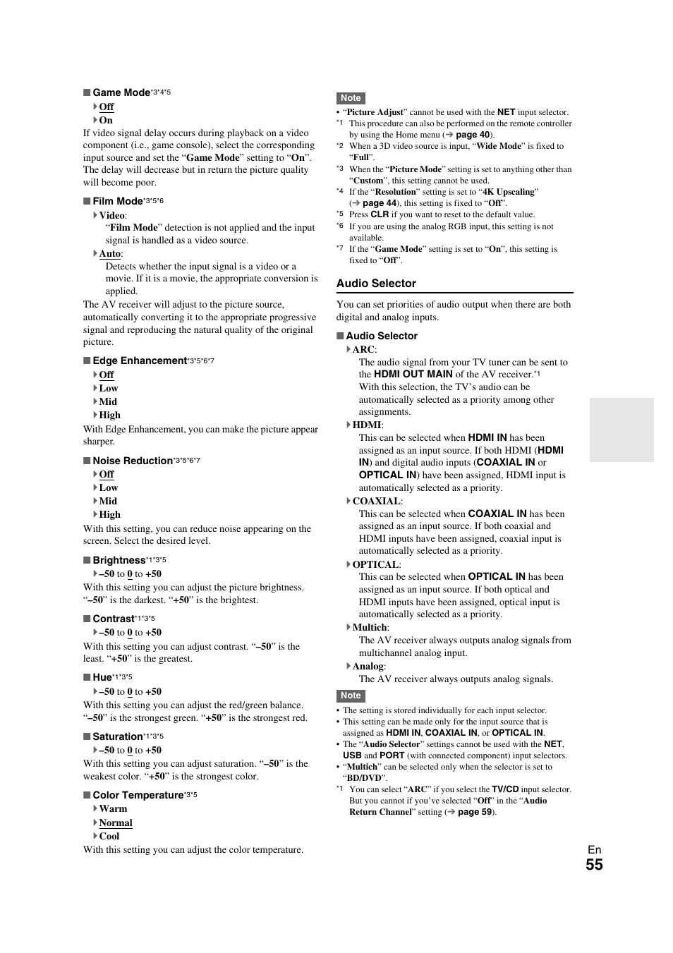 Ee “audio selector | Onkyo TX-NR709 User Manual | Page 55 / 96