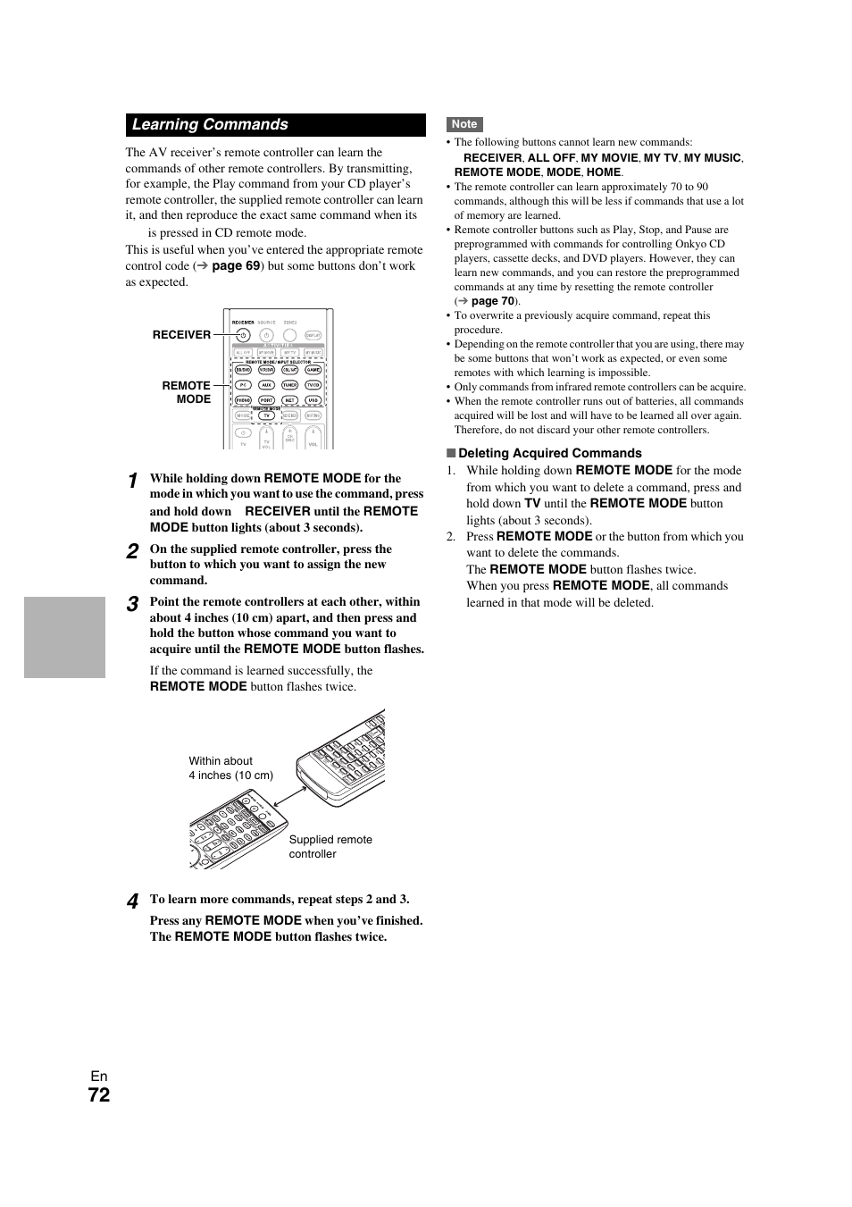 Learning commands | Onkyo TX-NR709 User Manual | Page 72 / 96