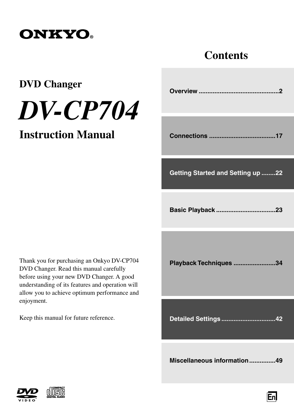 Onkyo DV CP704 User Manual | 52 pages