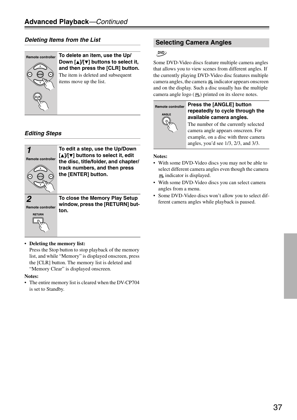 Advanced playback —continued | Onkyo DV CP704 User Manual | Page 37 / 52