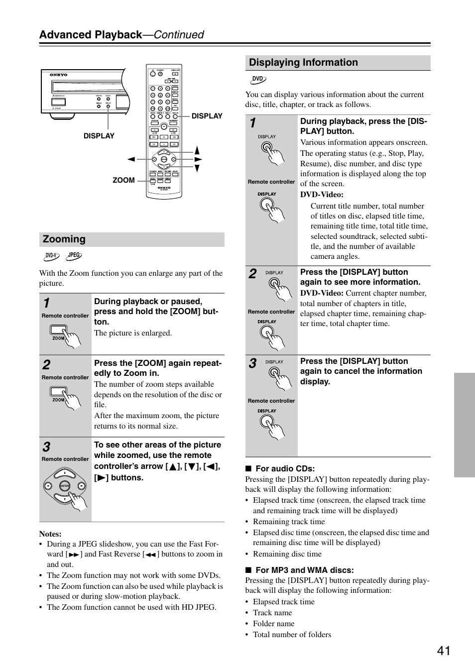 Advanced playback —continued | Onkyo DV CP704 User Manual | Page 41 / 52