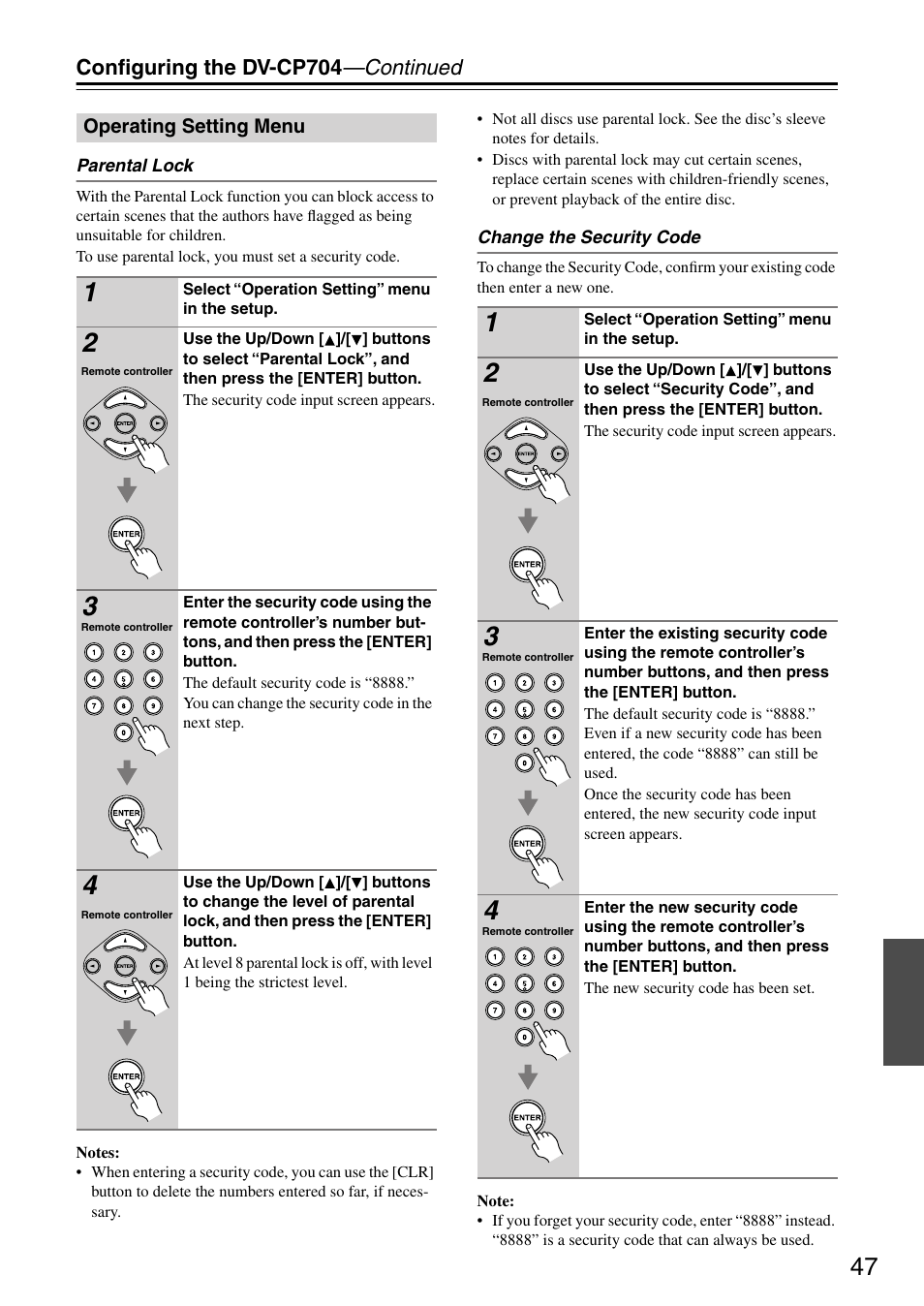 Configuring the dv-cp704 —continued | Onkyo DV CP704 User Manual | Page 47 / 52