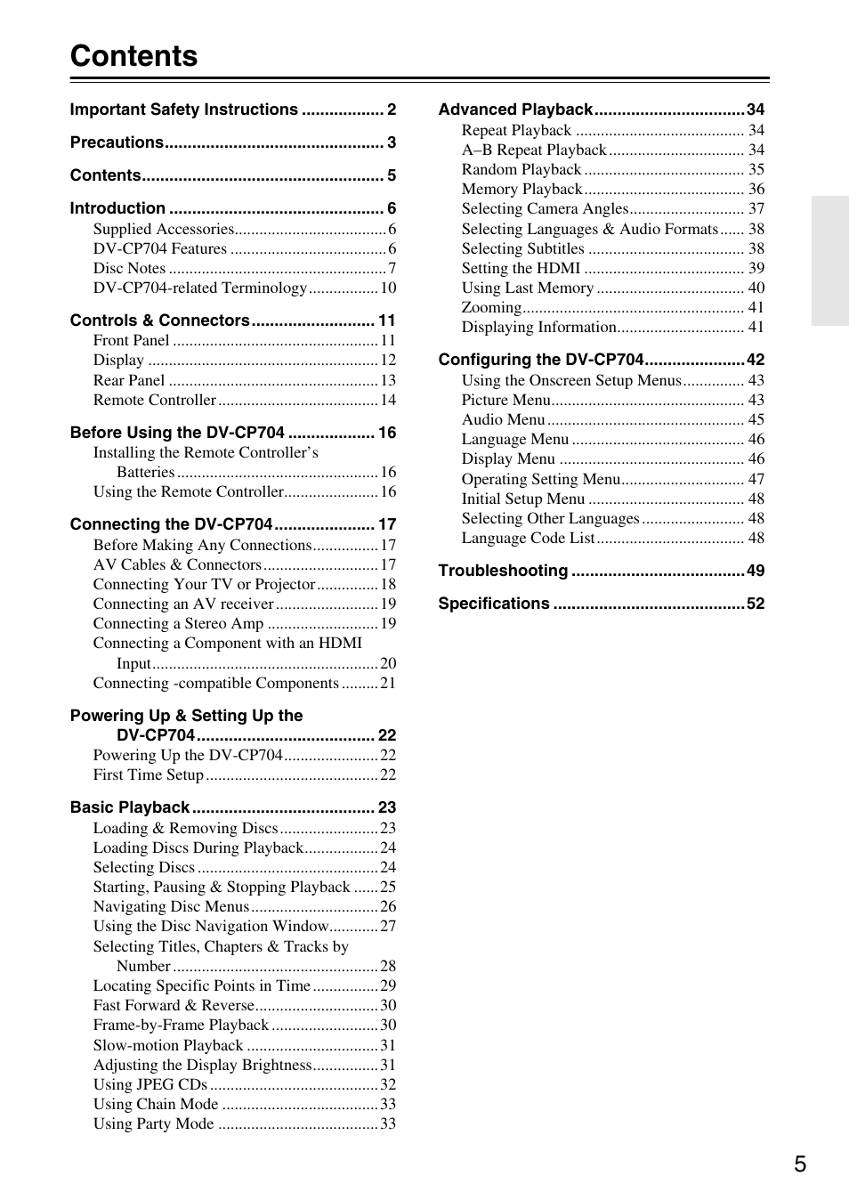 Onkyo DV CP704 User Manual | Page 5 / 52