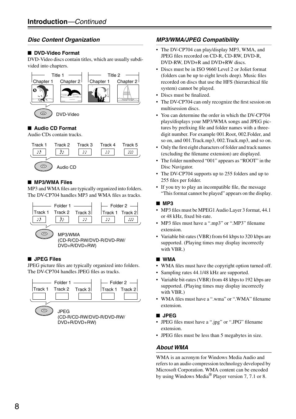 Introduction —continued | Onkyo DV CP704 User Manual | Page 8 / 52