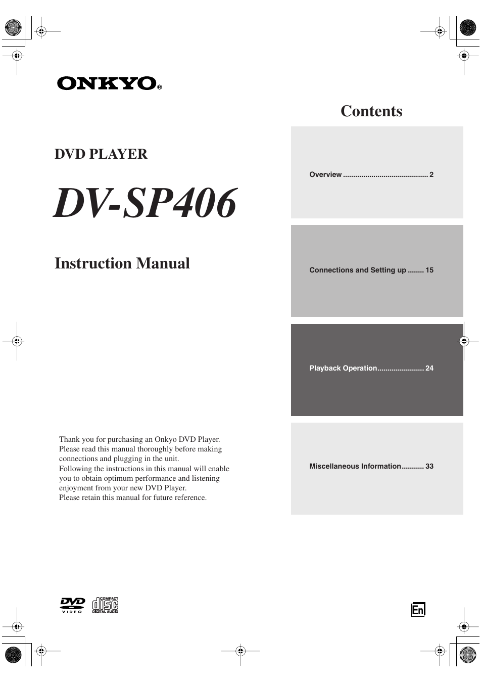 Onkyo DV-SP406 User Manual | 40 pages