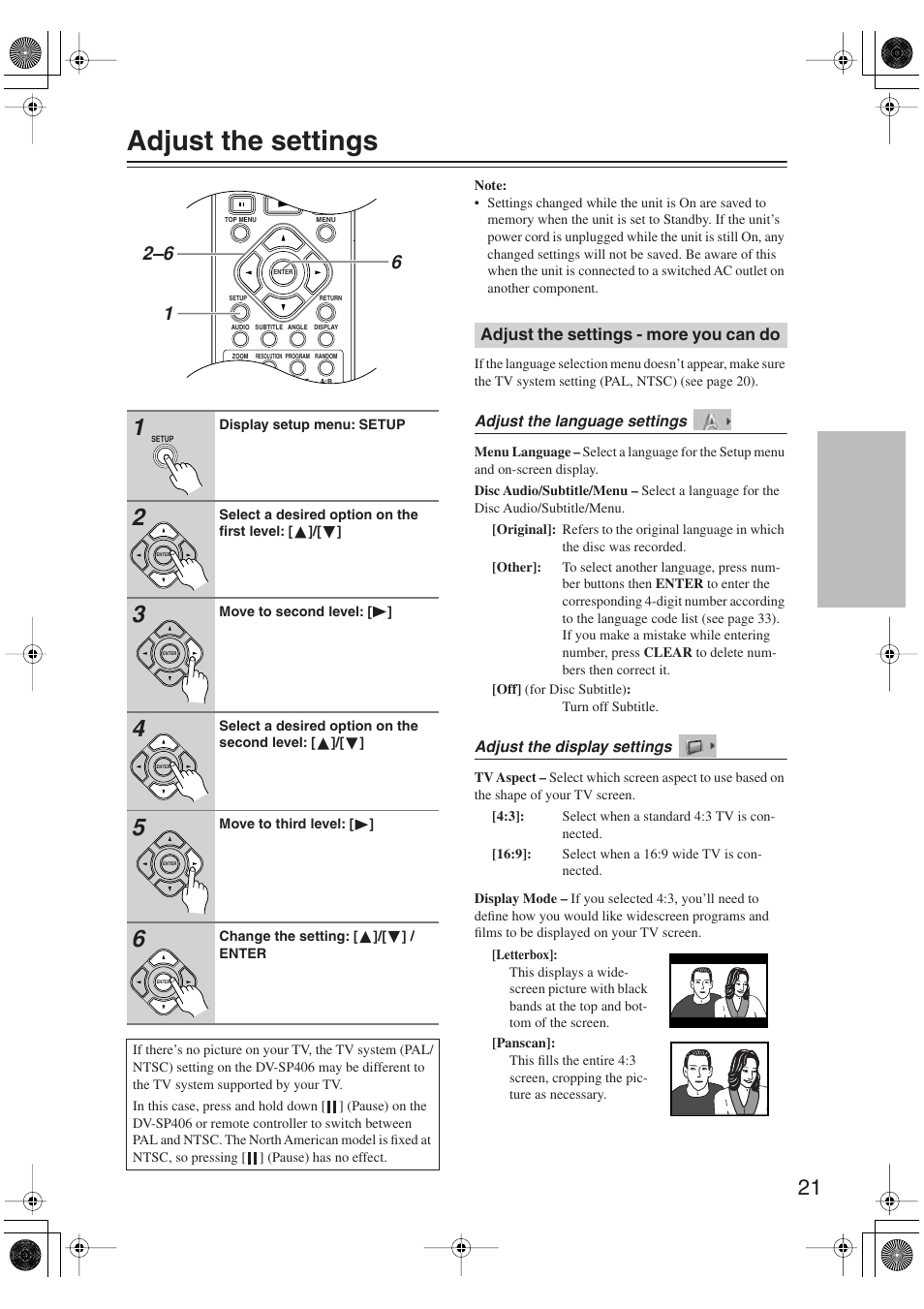 Adjust the settings, Adjust the settings - more you can do, Uttons (21 | Utton (21), Utton (21–23 | Onkyo DV-SP406 User Manual | Page 21 / 40
