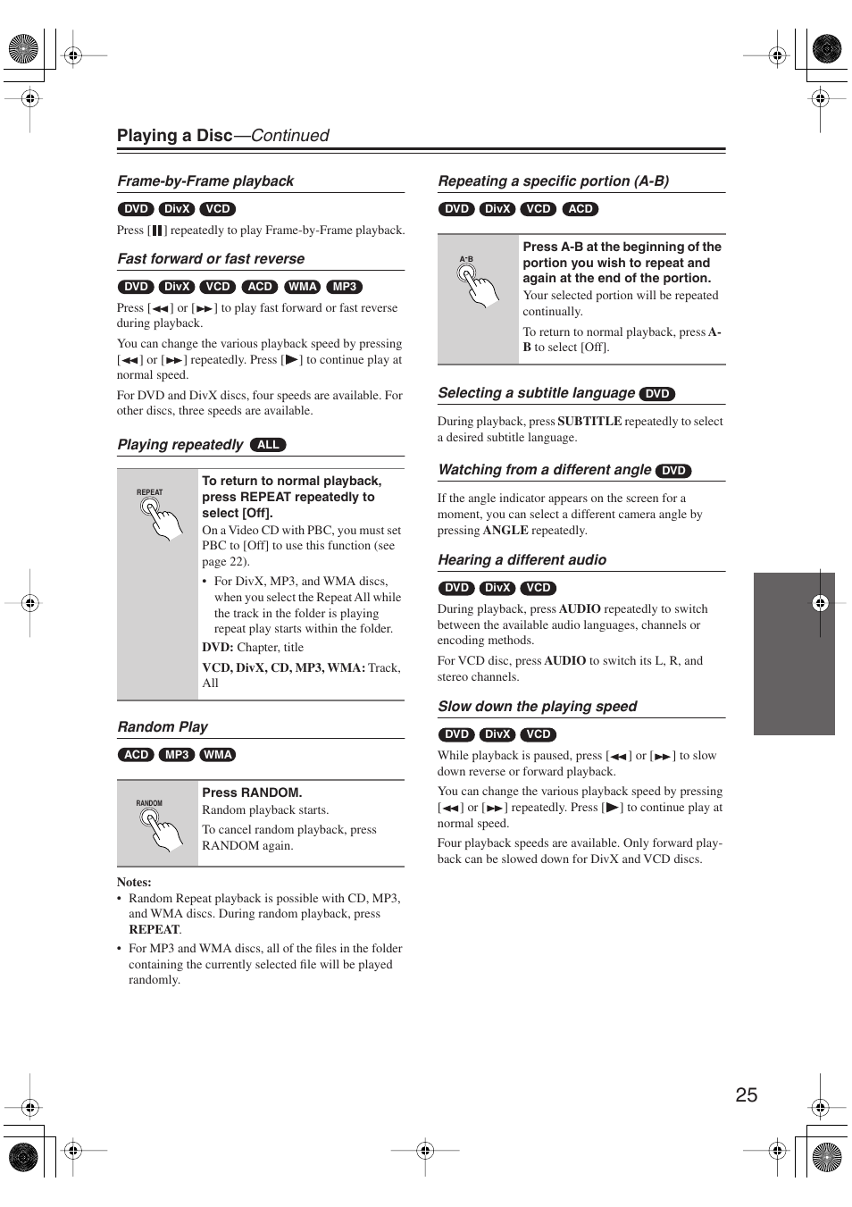 Uttons (25), Utton (25), Playing a disc —continued | Onkyo DV-SP406 User Manual | Page 25 / 40