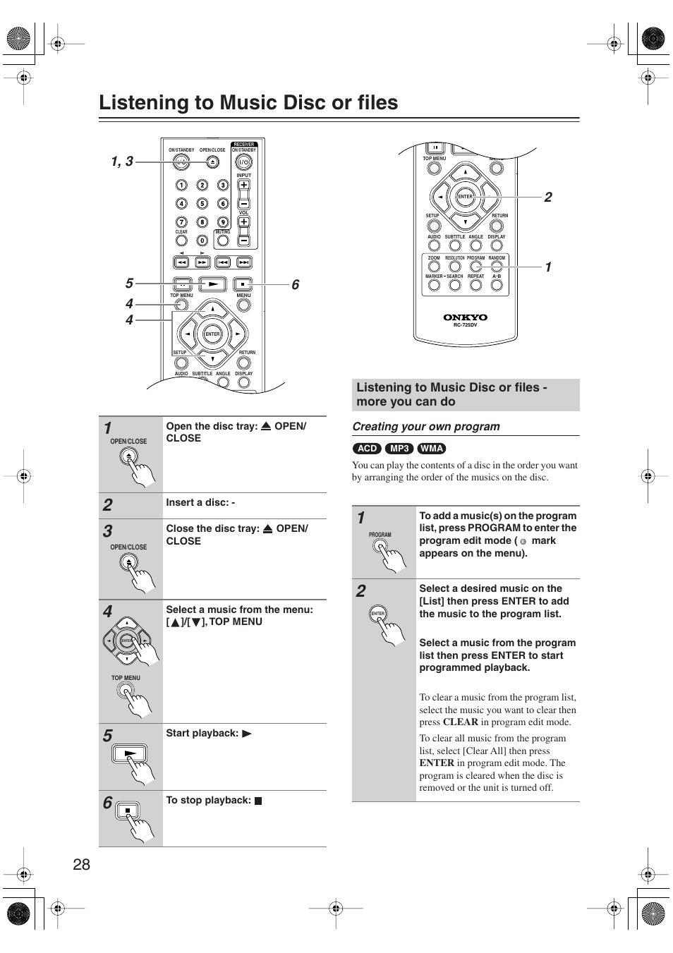 Listening to music disc or files, Listening to music disc or files - more you can do, More you can do | Utton (28) | Onkyo DV-SP406 User Manual | Page 28 / 40