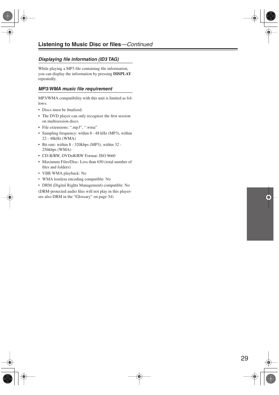 Listening to music disc or files —continued | Onkyo DV-SP406 User Manual | Page 29 / 40