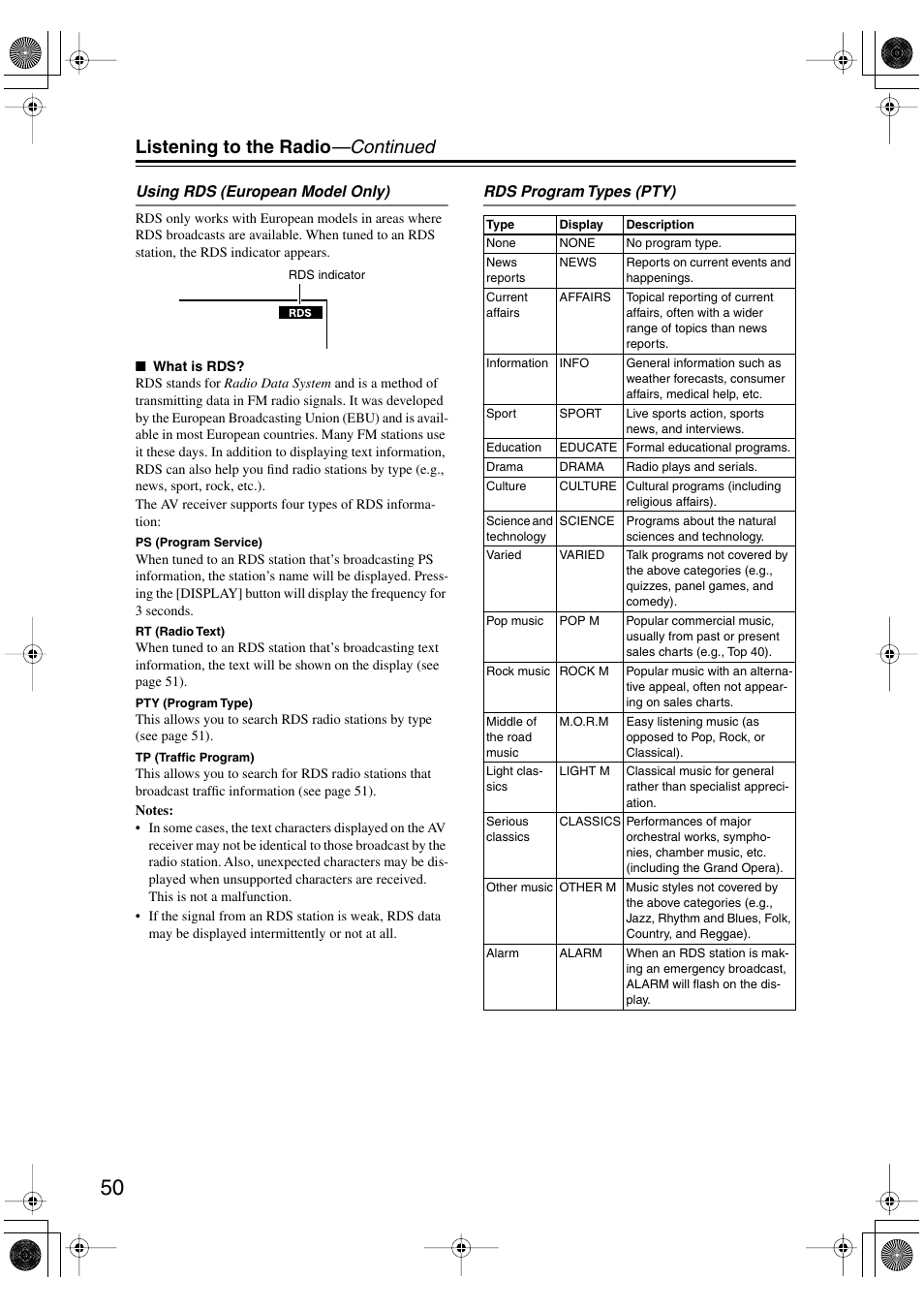 Listening to the radio —continued | Onkyo TX-SR8370 User Manual | Page 50 / 96