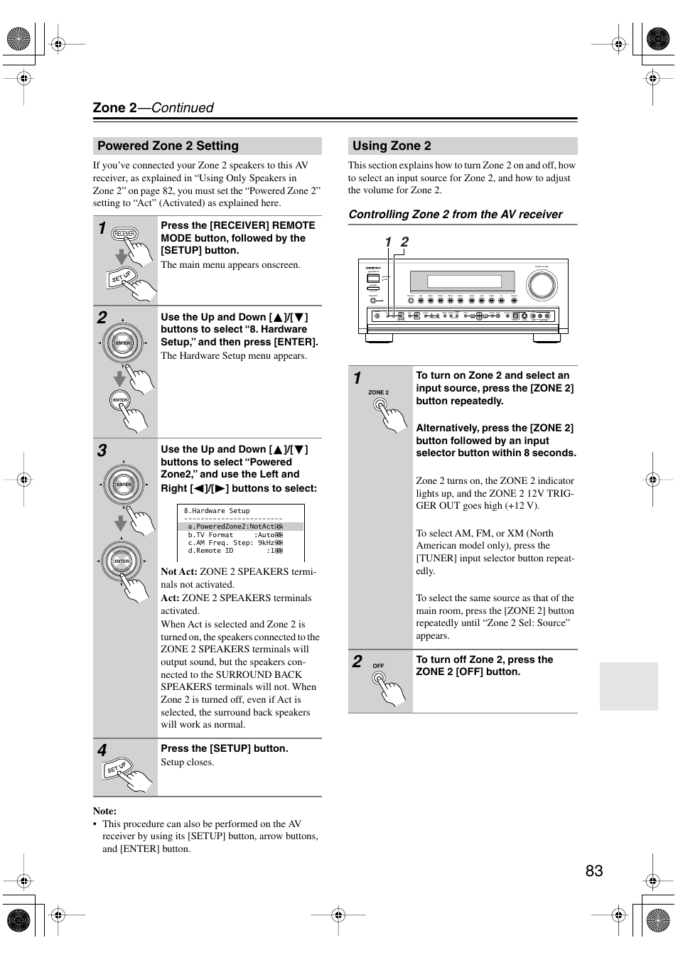 Zone 2 —continued | Onkyo TX-SR8370 User Manual | Page 83 / 96