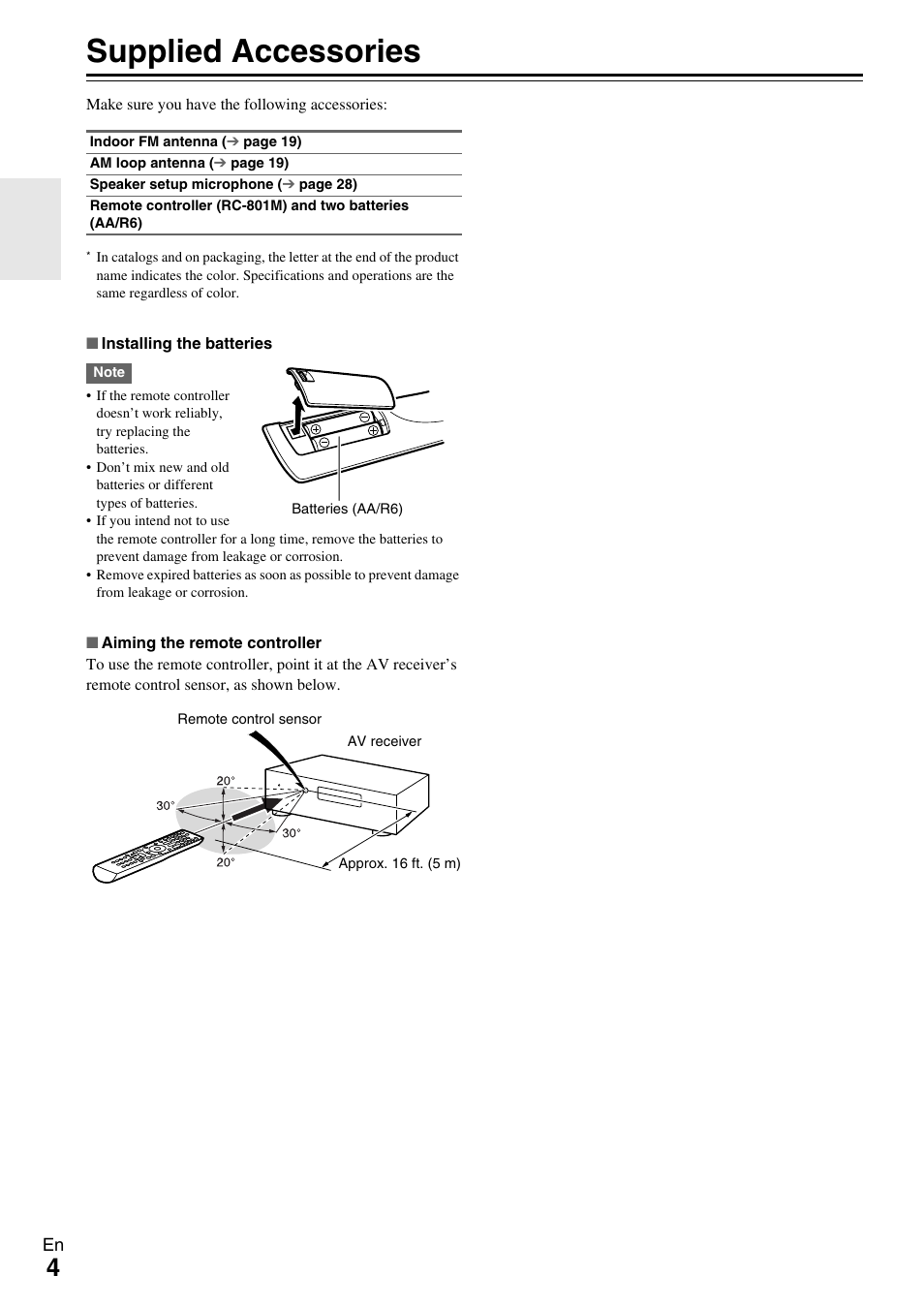 Supplied accessories | Onkyo Network A/V Receiver HT-R690 User Manual | Page 4 / 84