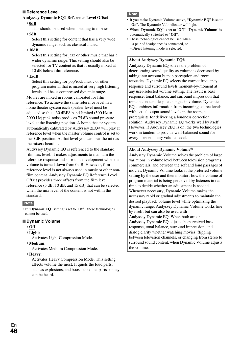 Dynamic volume | Onkyo Network A/V Receiver HT-R690 User Manual | Page 46 / 84