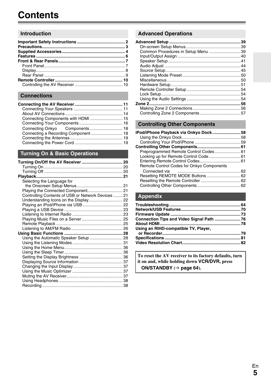 Onkyo Network A/V Receiver HT-R690 User Manual | Page 5 / 84