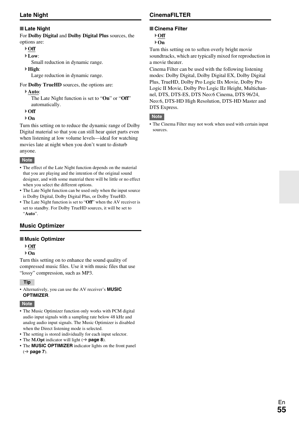 Music optimizer” f | Onkyo Network A/V Receiver HT-R690 User Manual | Page 55 / 84