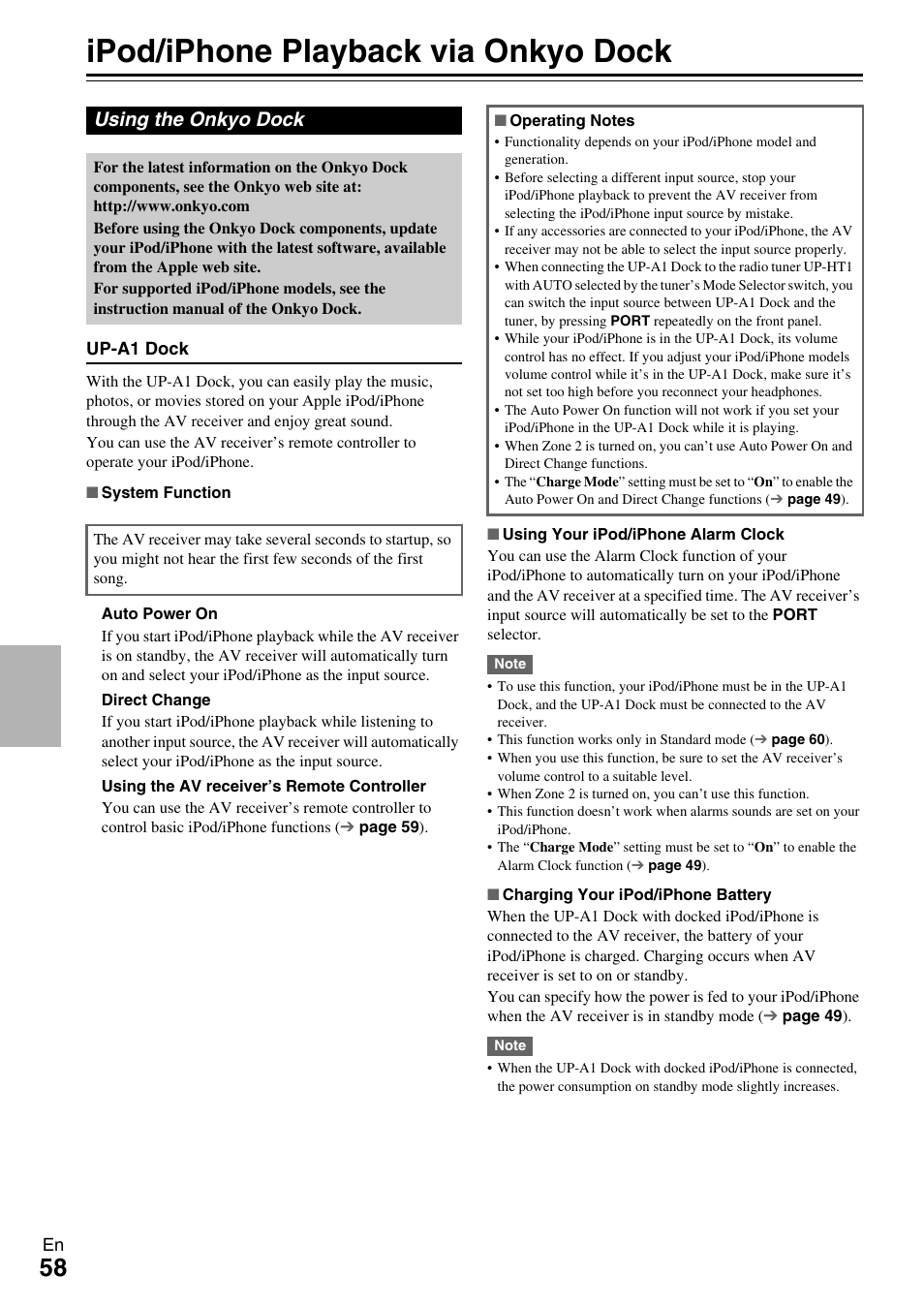 Controlling other components, Ipod/iphone playback via onkyo dock, Using the onkyo dock | Onkyo Network A/V Receiver HT-R690 User Manual | Page 58 / 84