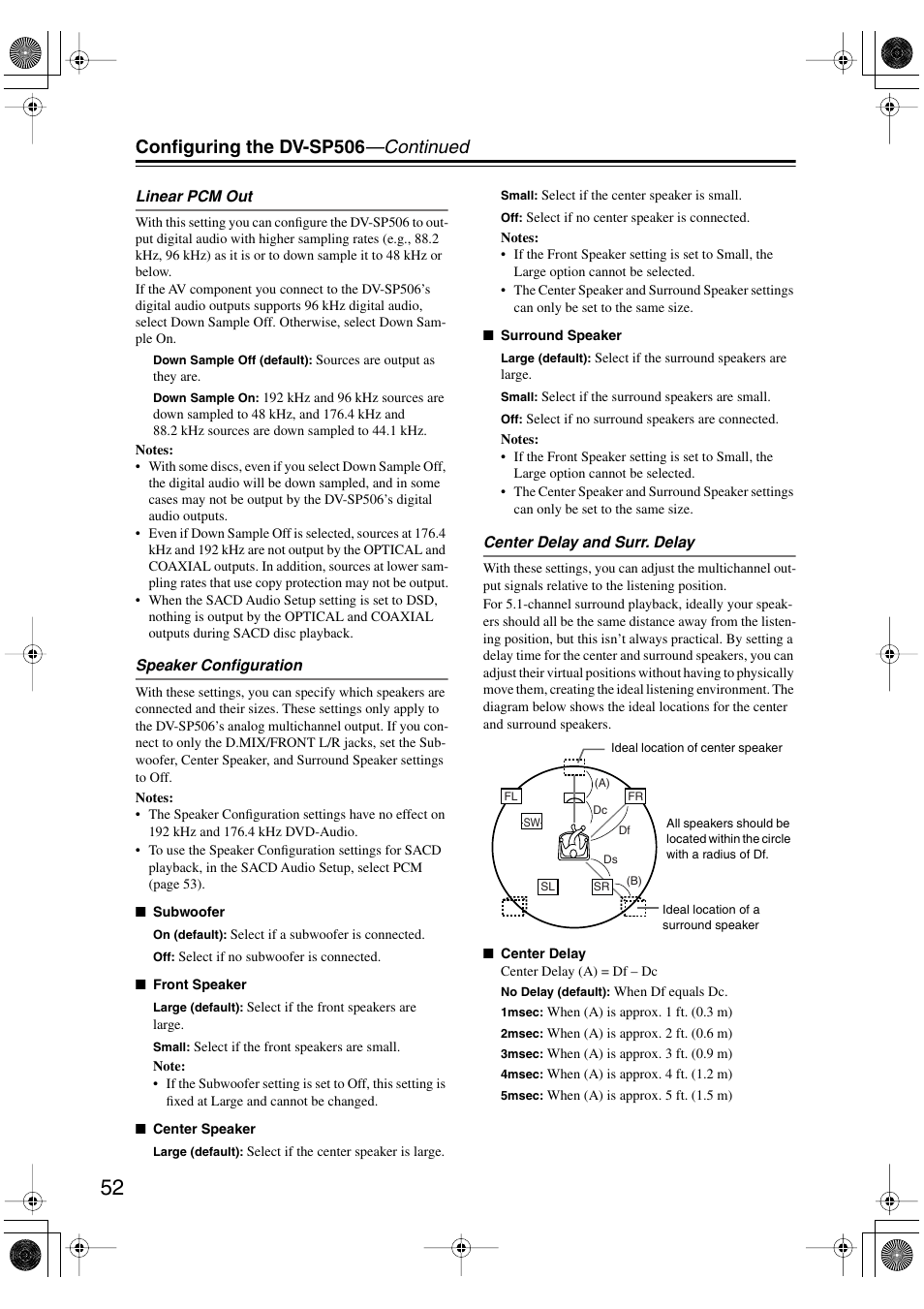 Configuring the dv-sp506 —continued | Onkyo DV-SP506 User Manual | Page 52 / 68