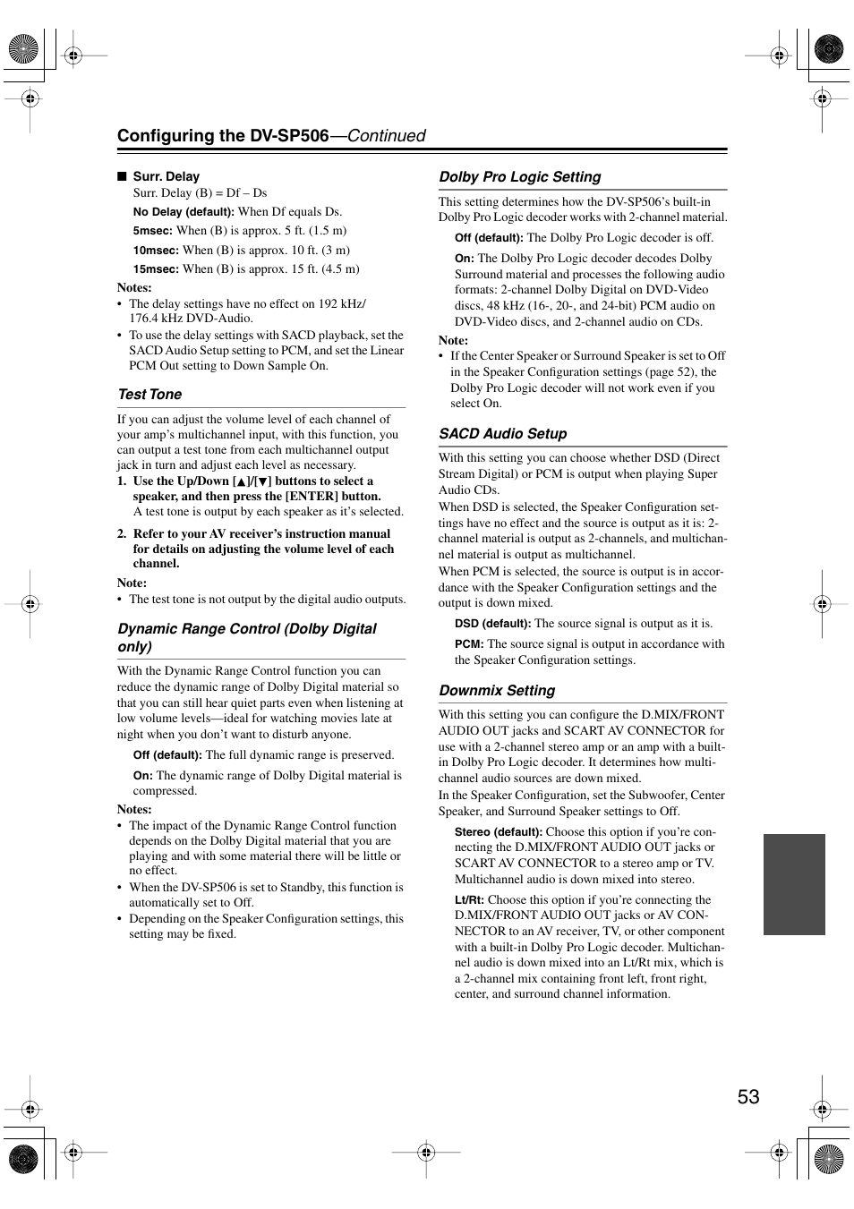 Configuring the dv-sp506 —continued | Onkyo DV-SP506 User Manual | Page 53 / 68