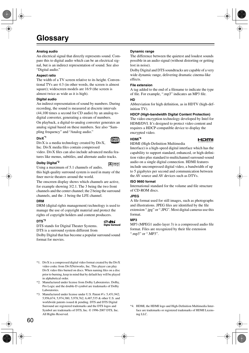 Glossary | Onkyo DV-SP506 User Manual | Page 60 / 68