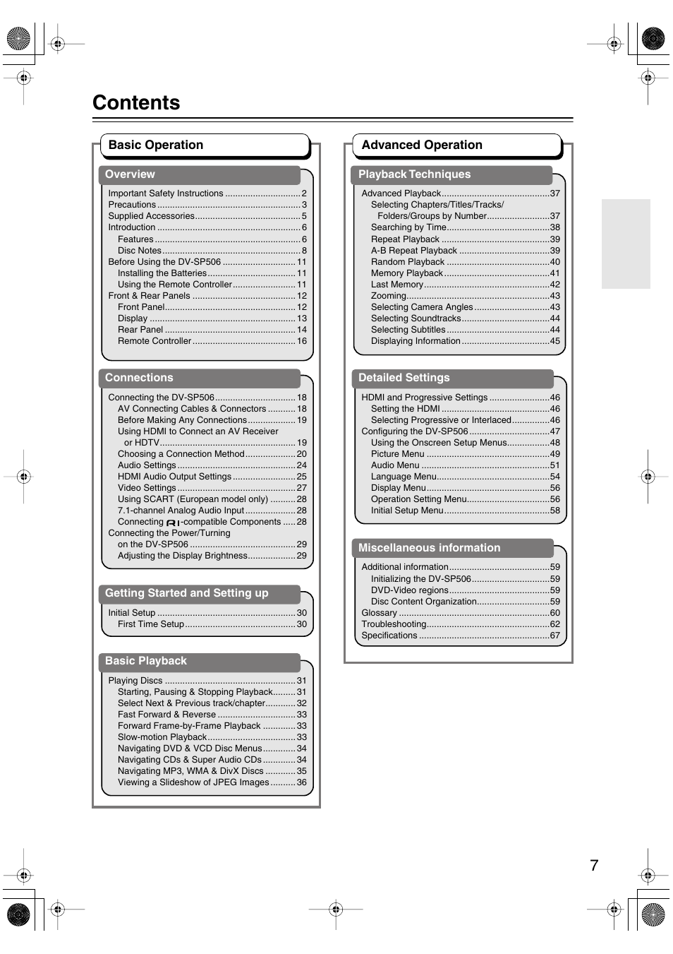 Onkyo DV-SP506 User Manual | Page 7 / 68