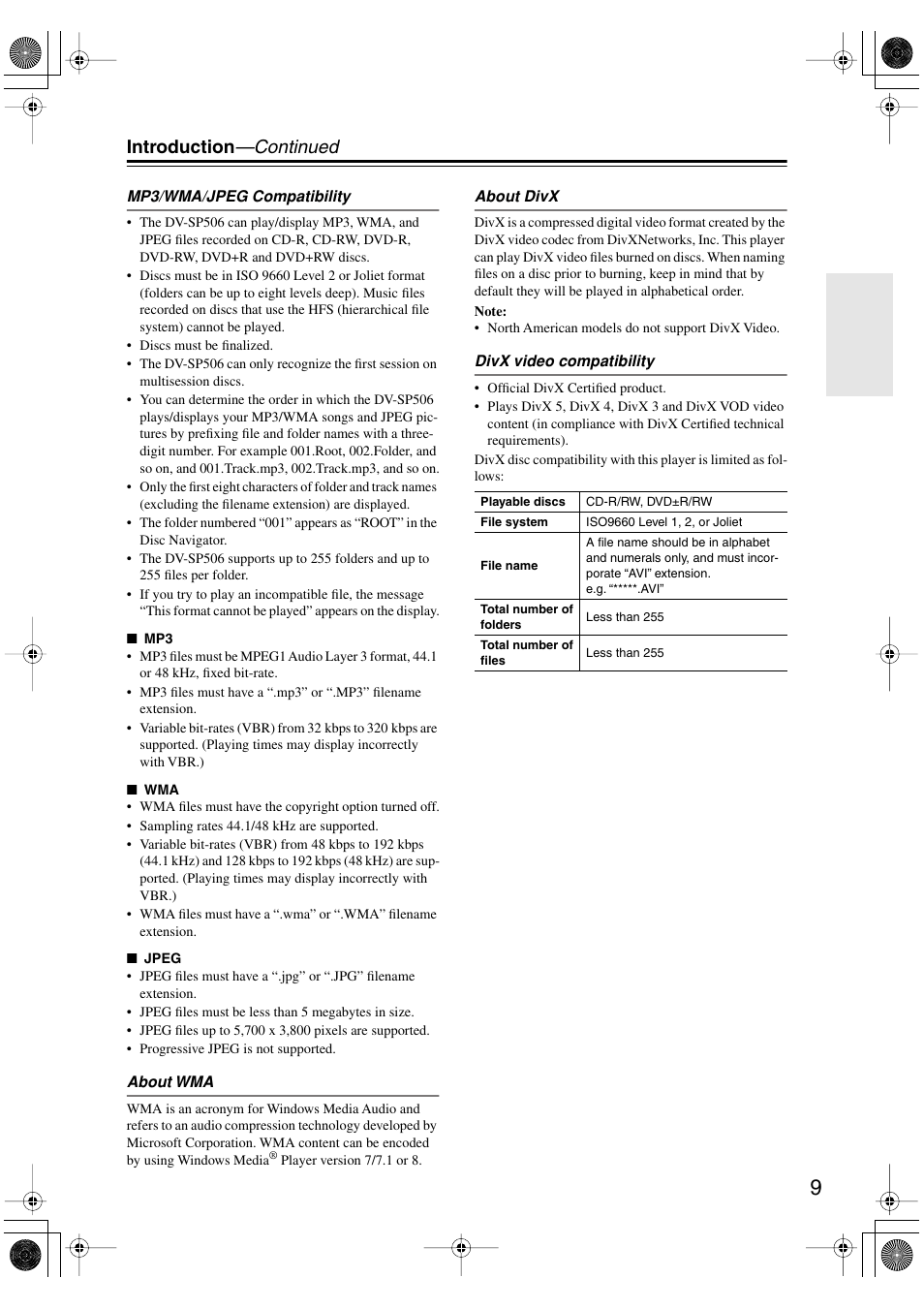 Introduction —continued | Onkyo DV-SP506 User Manual | Page 9 / 68