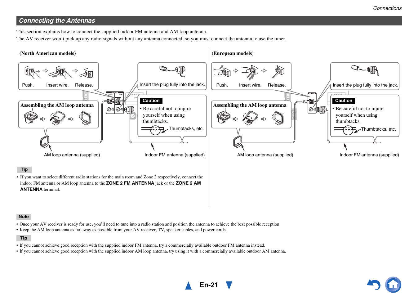 Connecting the antennas, En-21 | Onkyo Network A/V Receiver TX-NR1010 User Manual | Page 21 / 164