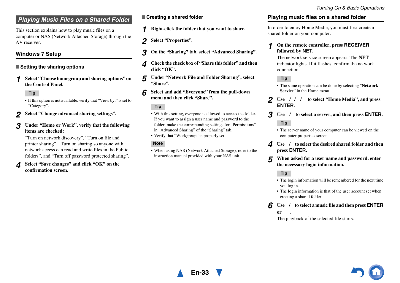Playing music files on a shared folder | Onkyo Network A/V Receiver TX-NR1010 User Manual | Page 33 / 164