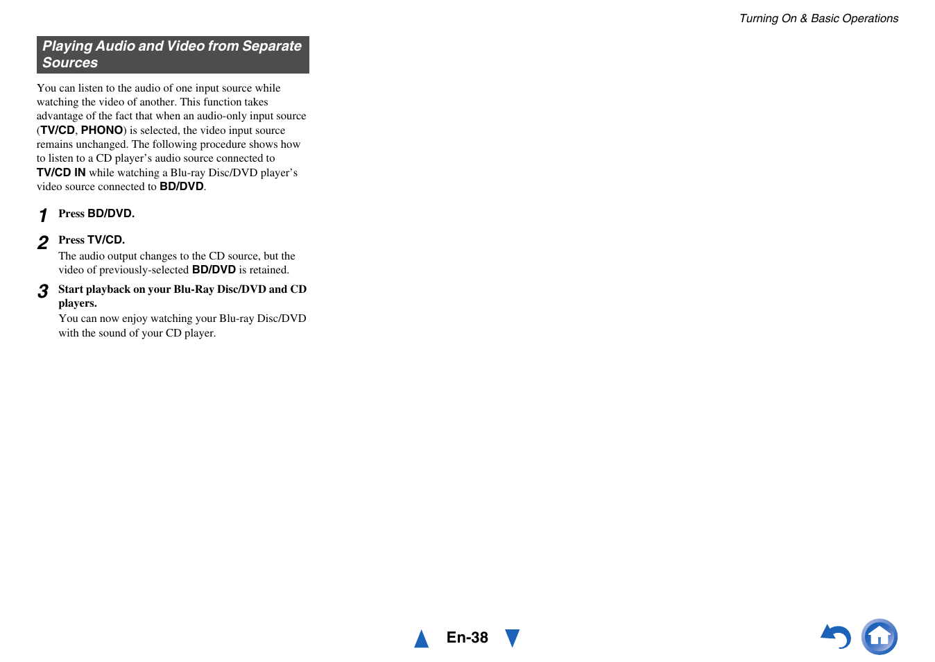 Playing audio and video from separate sources | Onkyo Network A/V Receiver TX-NR1010 User Manual | Page 38 / 164
