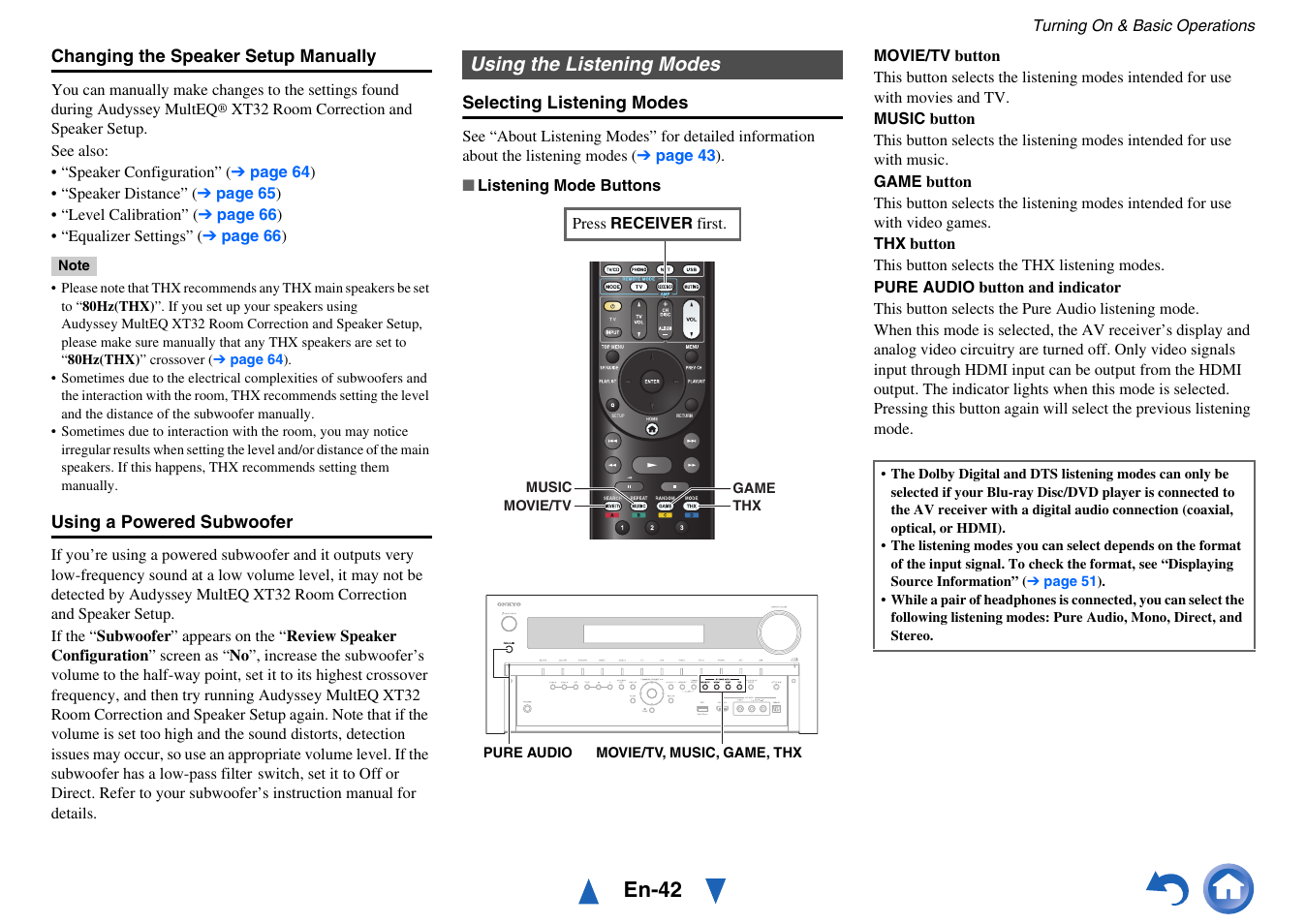 Using the listening modes, En-42 | Onkyo Network A/V Receiver TX-NR1010 User Manual | Page 42 / 164