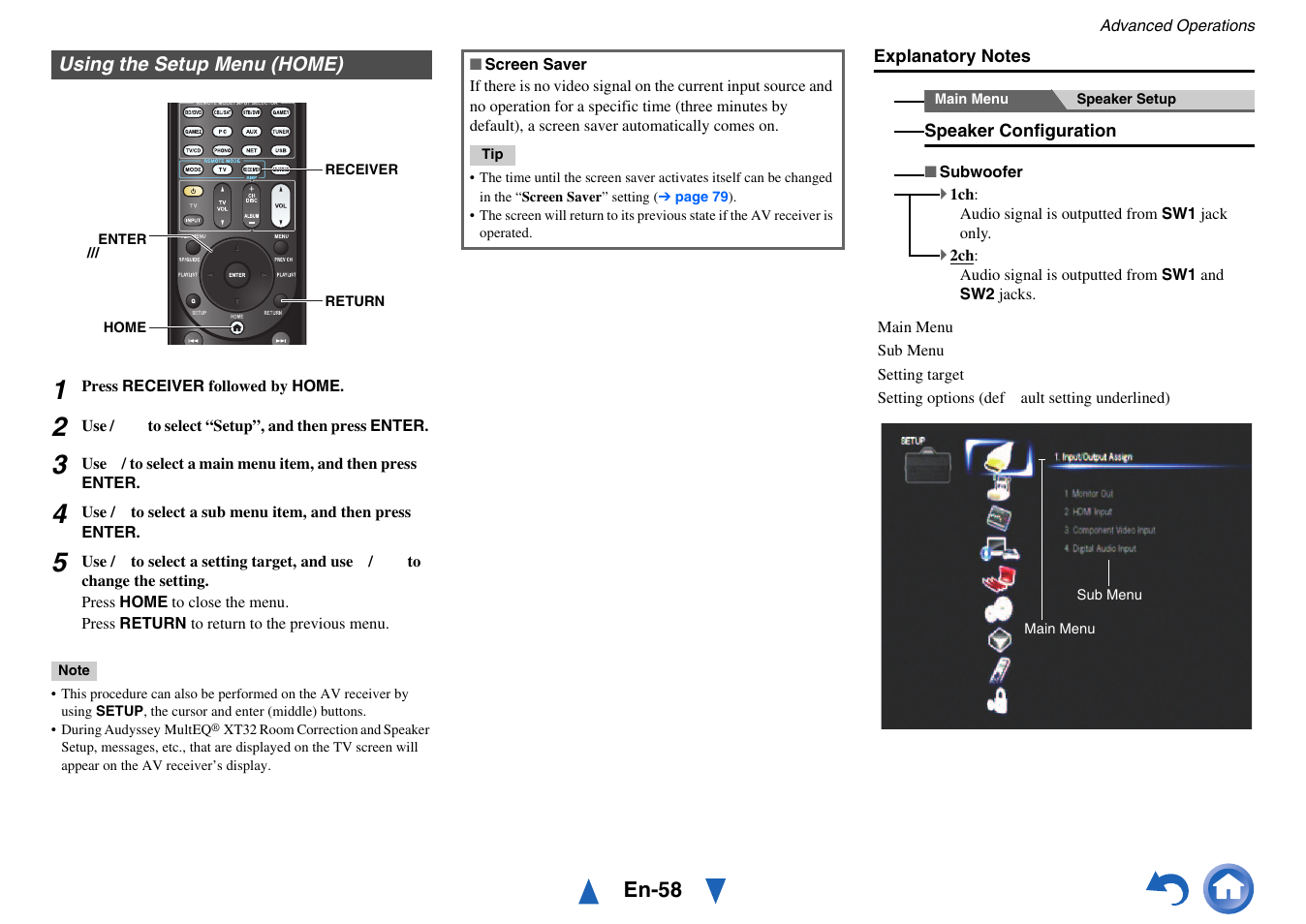 Using the setup menu (home), En-58 | Onkyo Network A/V Receiver TX-NR1010 User Manual | Page 58 / 164