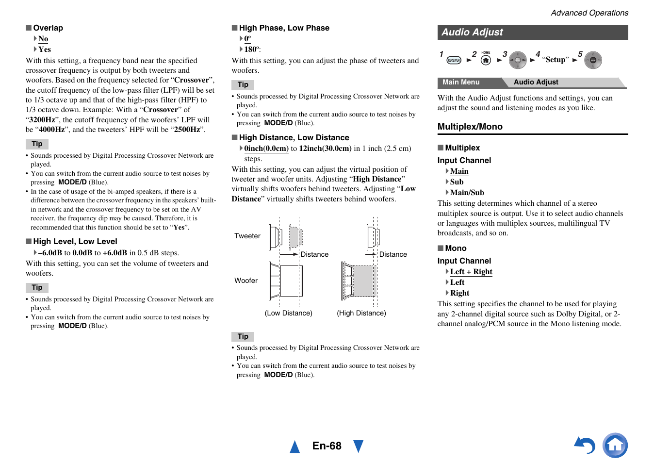 Audio adjust, En-68 | Onkyo Network A/V Receiver TX-NR1010 User Manual | Page 68 / 164