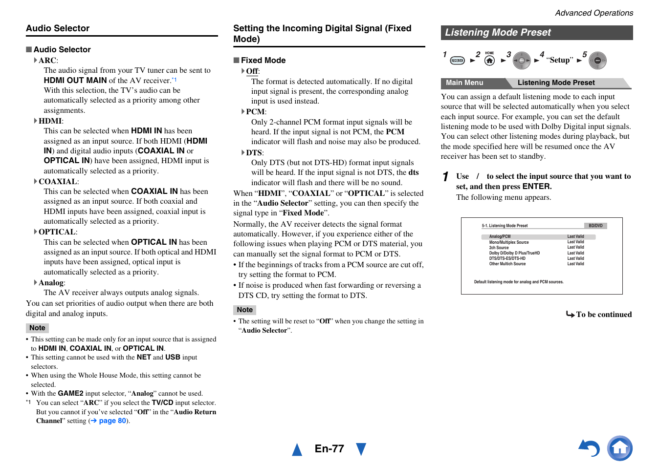 Listening mode preset, En-77 | Onkyo Network A/V Receiver TX-NR1010 User Manual | Page 77 / 164