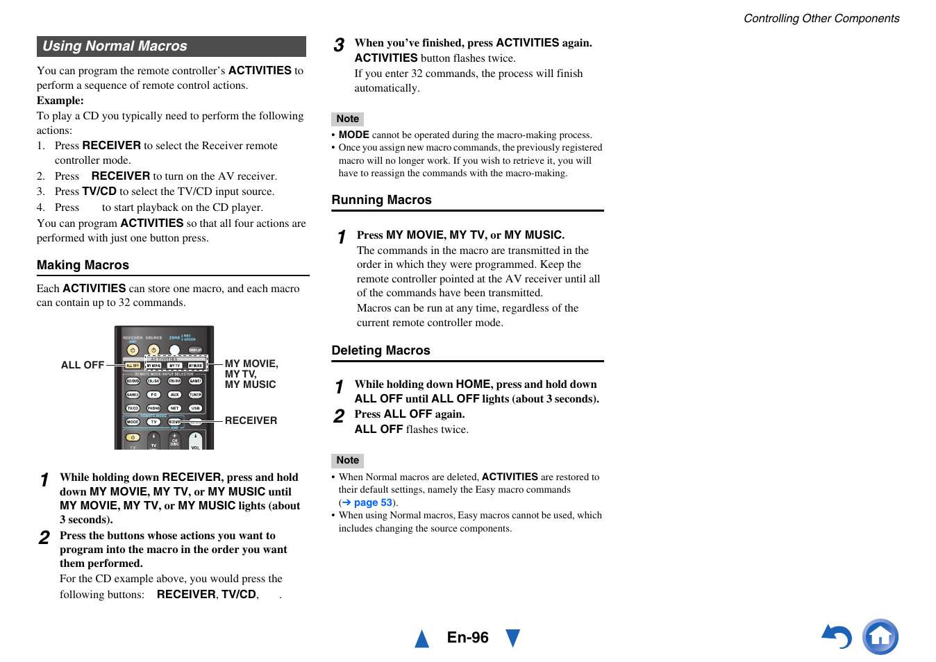 Using normal macros, See “using normal macros” for programming | Onkyo Network A/V Receiver TX-NR1010 User Manual | Page 96 / 164