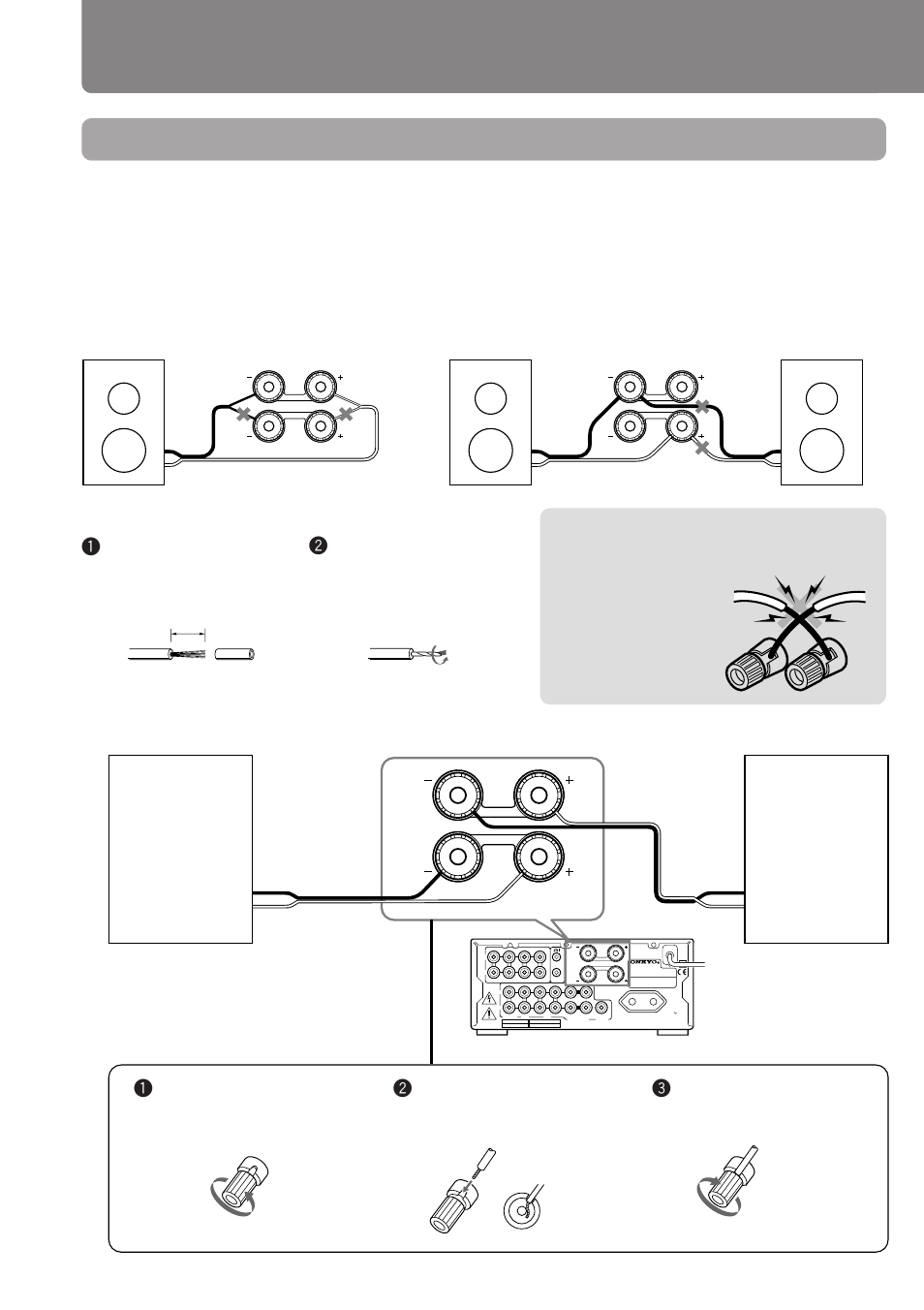 Connecting speaker systems, Connecting left and right speakers, This unit right speaker left speaker | 1 turn the knob counterclockwise to loosen | Onkyo pmn User Manual | Page 14 / 28