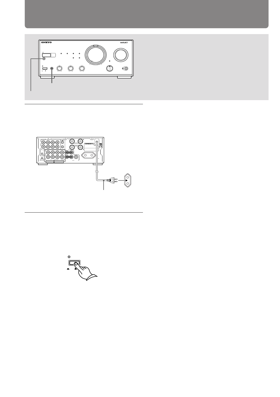 Connecting the ac power cord (mains lead), Press the power switch to supply power to the unit, Standby indicator power switch | Onkyo pmn User Manual | Page 16 / 28